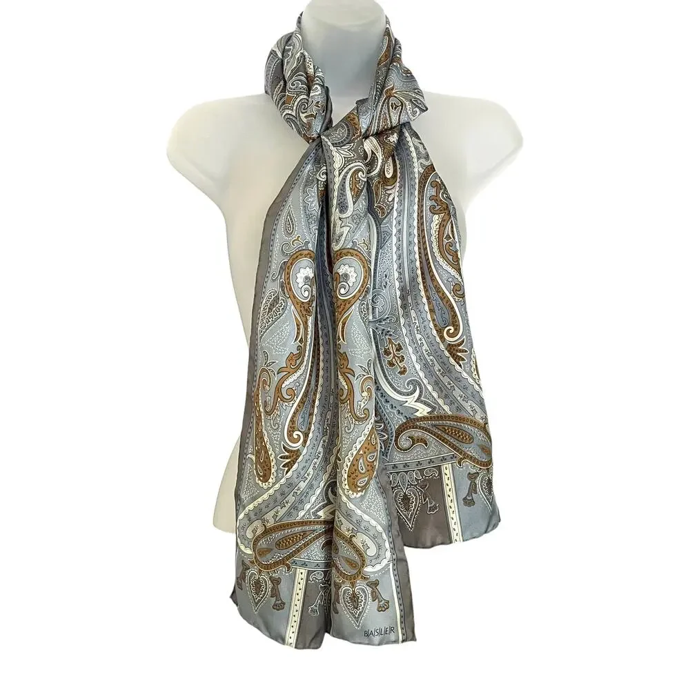 Vintage Basler Paisley Blue Print Long Silk Twill Scarf